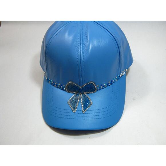Genuine Leather  Blue Hip Hop Shiny Bling Casual Streetwear Hat Baseball Cap - Picture 9 of 10
